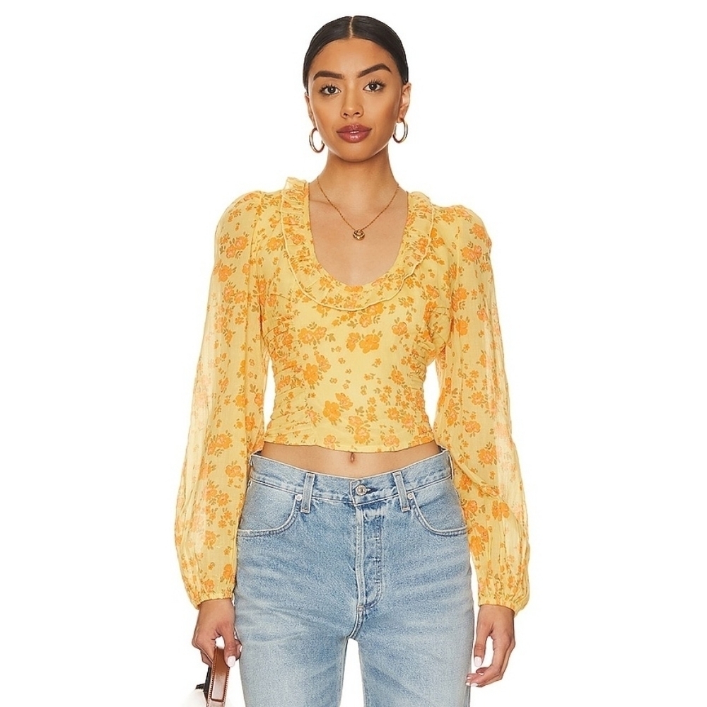 Free People Another Life crop top Honey yellow floral size small NEW NWT